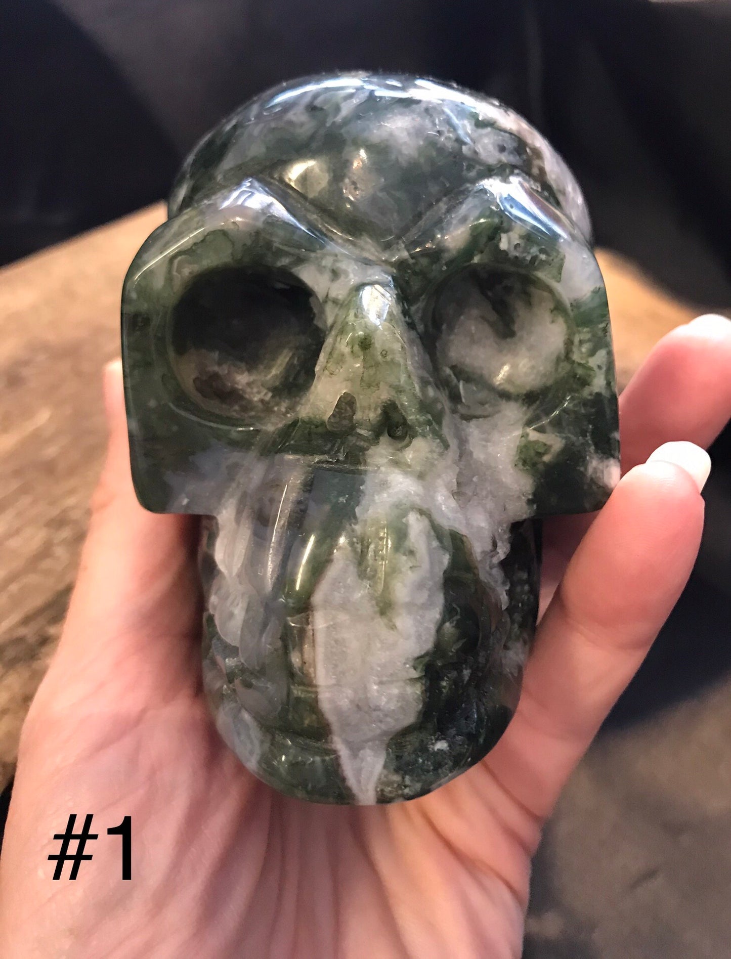 Moss Agate skull