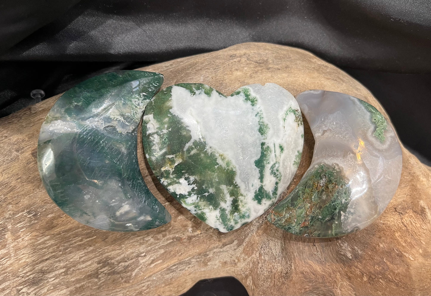Moss agate moons and stars