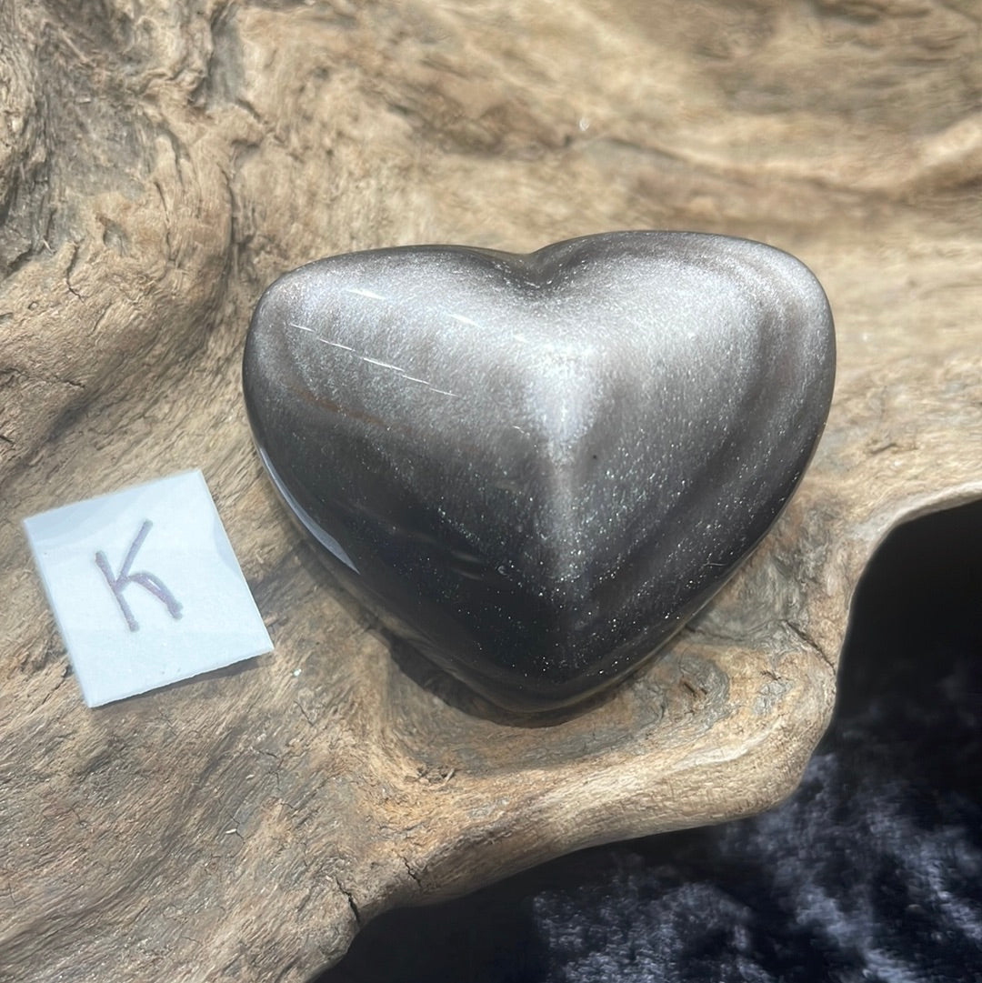 Silver sheen obsidian heart