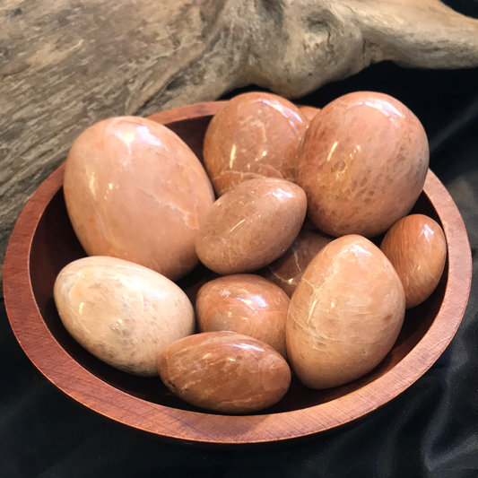 Peach Moonstone palm stones and spheres