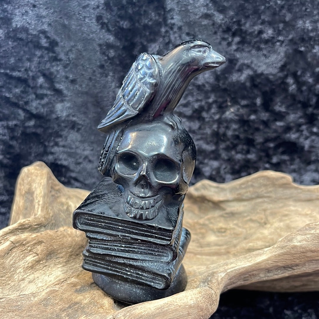 Obsidian Raven on skull